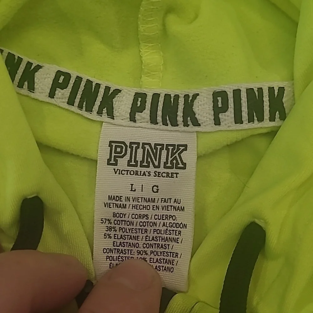 Victoria Secret Pink Tracksuit Gray Neon Green Full Zip Hoodie Large like new - Picture 7 of 7